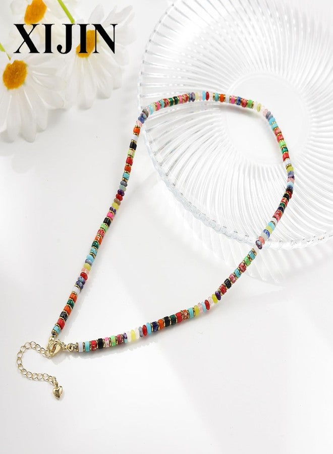 XIJIN Natural Stone Bead Necklace for Women Handmade Boho Multicolor Beaded Choker Necklace Gift for Her - Image 5